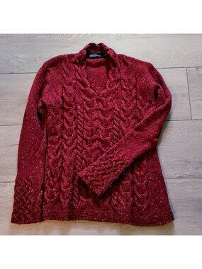 Irelands Eye Red Virgin Wool & Cashmere V-Neck Sweater Womens Medium